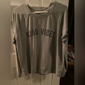 “Good Vibes” gray and blue long sleeve sweatshirt